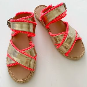 ASOS Gold and Pink Pom Pom Sandals